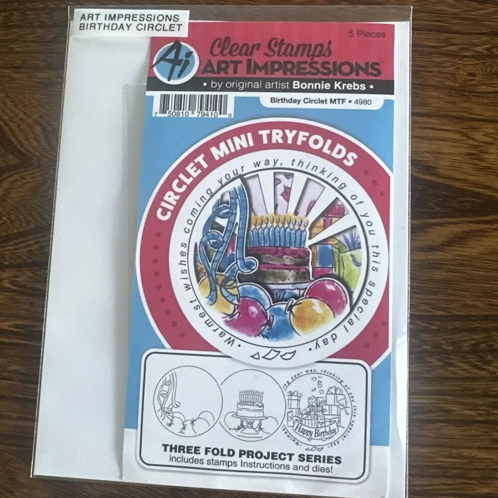 Ai Art Impressions 4980 BIRTHDAY CIRCLET MINI TRYFOLDS Clear Stamps And Dies